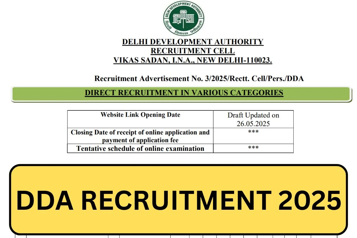 DDA Recruitment 2025, Notification, Application Form