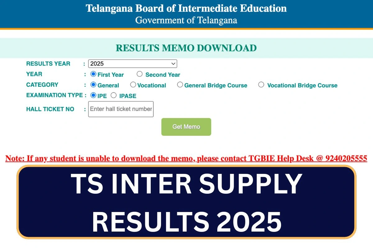 TS Inter Supply Results 2025 - 1st & 2nd Year Result Date & Time